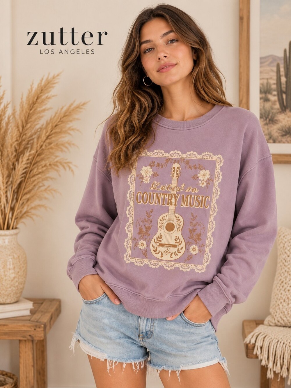 Zutter Womens Sweatshirt Purple Country Music Pullover Size Medium